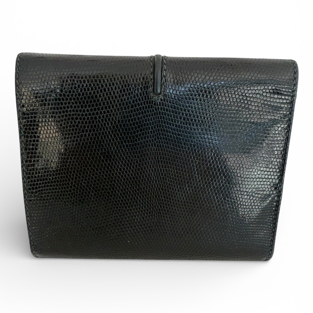 Gucci Vintage GG Kiss Lock Coin Purse Wallet Black Embossed Leather Crest Italy - Picture 2 of 13